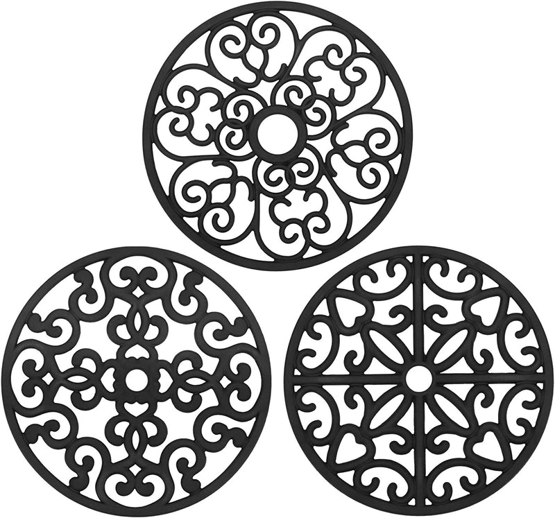 CHEFBEE 3PCS Silicone Trivet Mat - Trivets for Hot Dishes, Table, Countertop, Non-Slip Heat Resistant Modern Kitchen Trivets, Teapot Trivet - Flexible Black Trivet Set