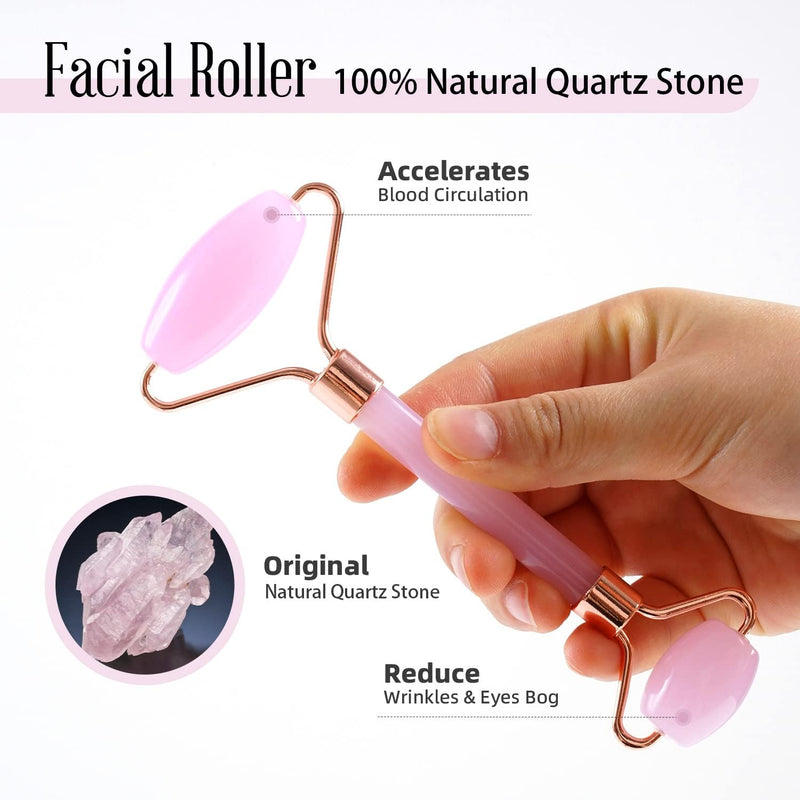 Facial Roller and Gua Sha Face Eye Massager Birthday Gifts for Women Guasha Face Eyes Neck Body Muscle Massage to Reduce Fine Line Wrinkle Puffiness (Pink)