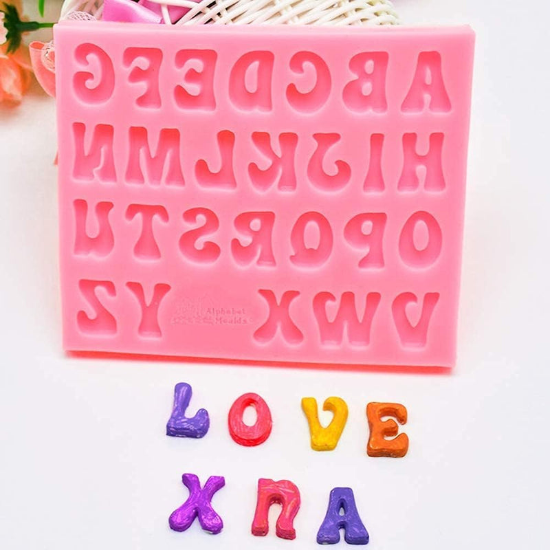 Silicone Fondant Mold - Mini A-Z Alphabet Letters for Cake Decoration Cupcake Toppers Handmade Chocolate Candy - Pink