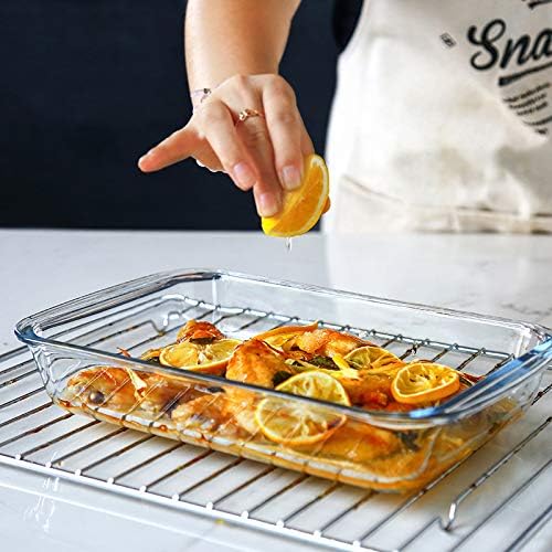 8-Piece Deep Glass Baking Dish Set with Lids - Rectangular Bakeware for Lasagna Cooking Storage - Gray