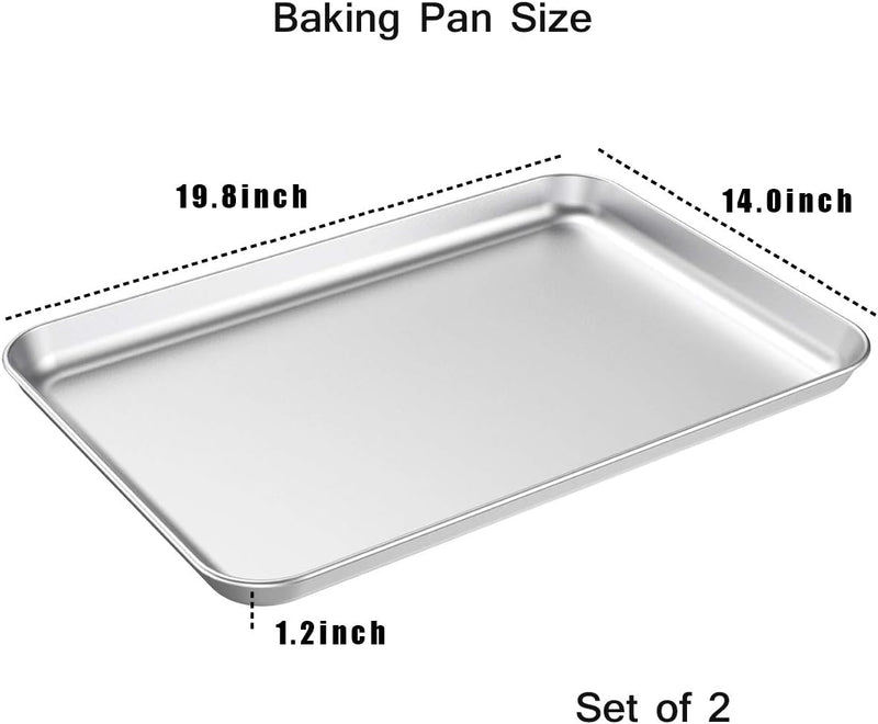 Wildone Baking Sheet Set of 2 - Stainless Steel 16x12x1 inch Non-Toxic Heavy Duty Mirror Finish Rust-Free Easy to Clean