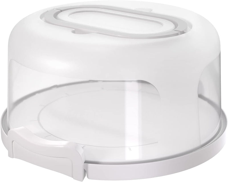 Top Shelf Elements Round Cake Carrier - 2-in-1 Cake Holder and Serving Tray with Handle - Fits 10 inch Cakes and Pies White