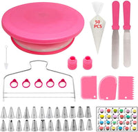 YOQXHY 90 Pcs Cake Decorating Kit Supplies with Rotating Cake Turntable & Leveler,24 Numbered Icing Tips,2 Spatulas,3 Comb Scrapers,2 Couplers,5 Bag Ties and 50 Disposable Pastry Bags
