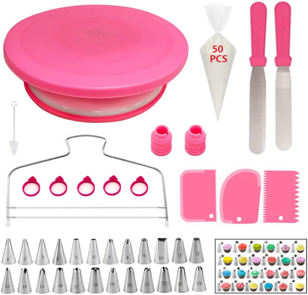 90 Pcs Cake Decorating Kit with Turntable Tips Spatulas Scrapers Couplers  Pastry Bags
