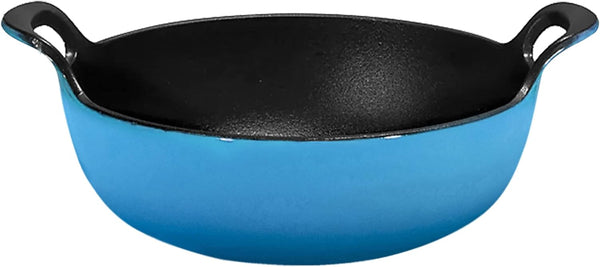 3 Qt Enamel Cast Iron Balti Dish  Nonstick Handi for Curry and Stir Fry  Asian Wok and Dutch Oven  Turquoise