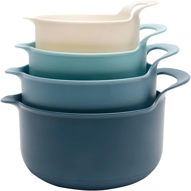 4-Piece Nesting Mixing Bowl Set - Blue Ombre - with Spouts and Handles