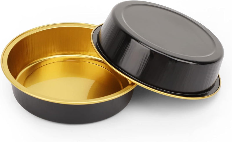 50-Pack Disposable 4 Mini Tart Pans with Lids in Golden Aluminum - Ideal for Baking Pies Tarts Quiches and Cakes