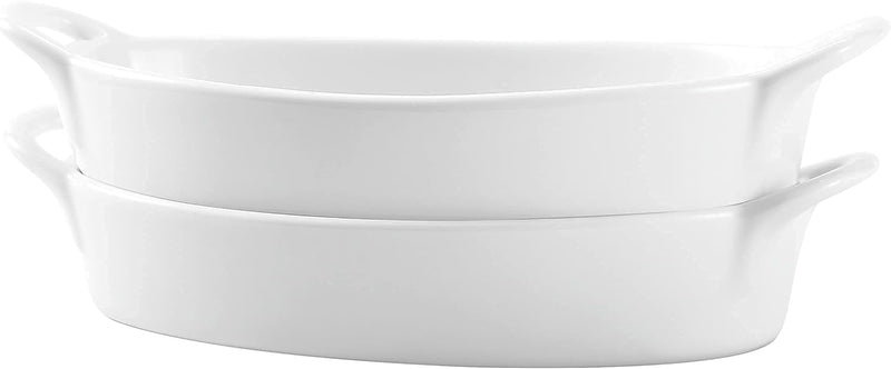 Cute Oval Ceramic Pie Pan Set - White Pack of 2 for ThanksgivingChristmas by Bruntmor