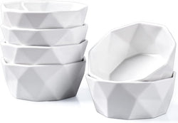 Porcelain Ramekins Set of 6 - White Geometric Bowls for Baking and Serving 8 oz Capacity