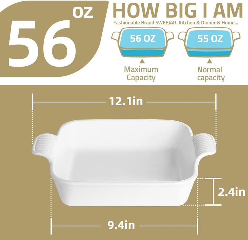 Ceramic Baking Dish with Double Handles 22oz - Small Rectangular Pan for Cooking Brownies and More