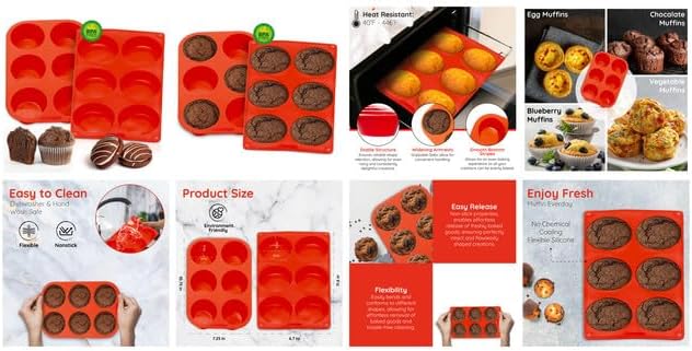 Silicone Muffin Pans - 6 Cup Jumbo Set of 2 Professional Use