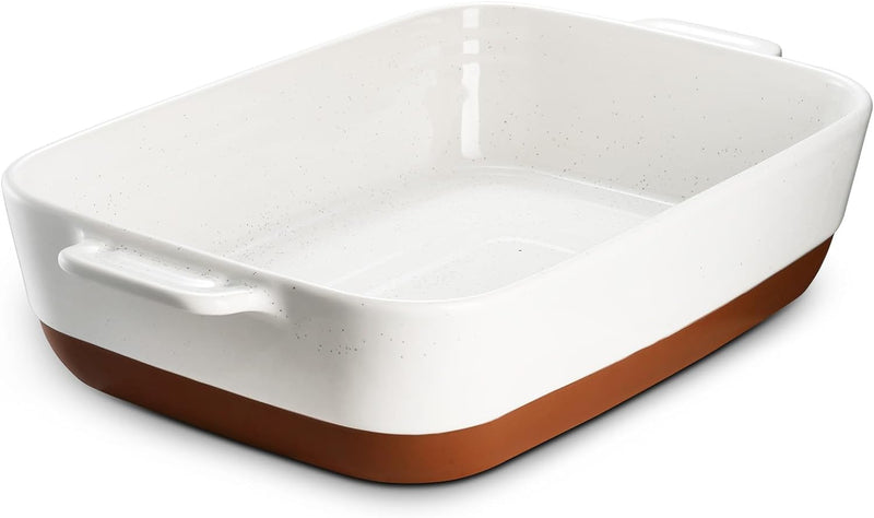 DOWAN 9x13 Ceramic Baking Dish - Deep Lasagna Pan with Handles and Alabaster White Color