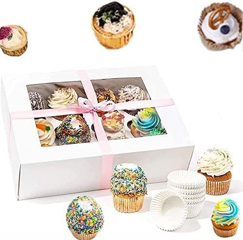 Cupcake Box Set - Hold 12 Standard Cupcakes Food Grade Carrier with Windows