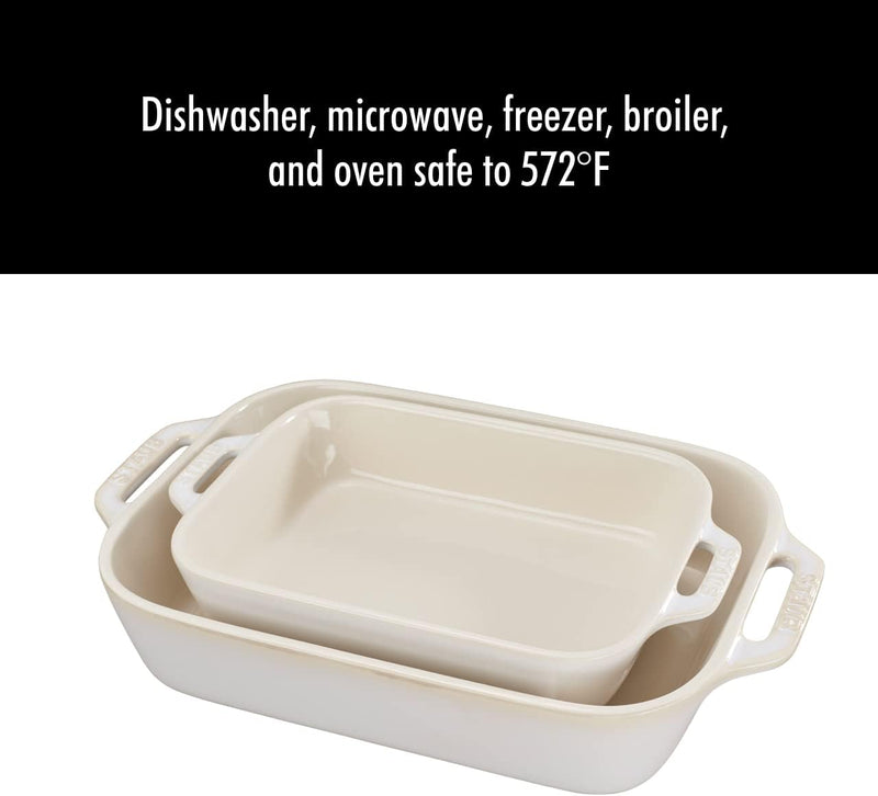 STAUB Rectangular Baking Dish Set 2 pc Rustic Ivory