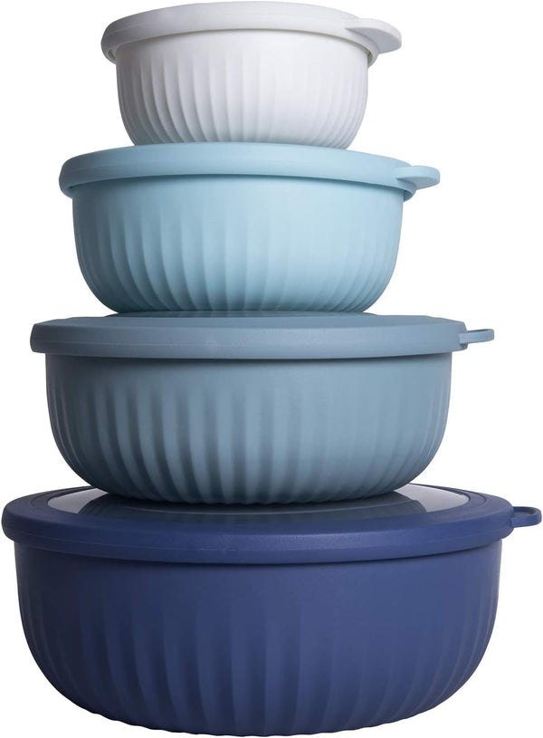 Nesting Prep Bowl Set with Lids - Small Bowls in Multiple Sizes and Blue Ombre Design