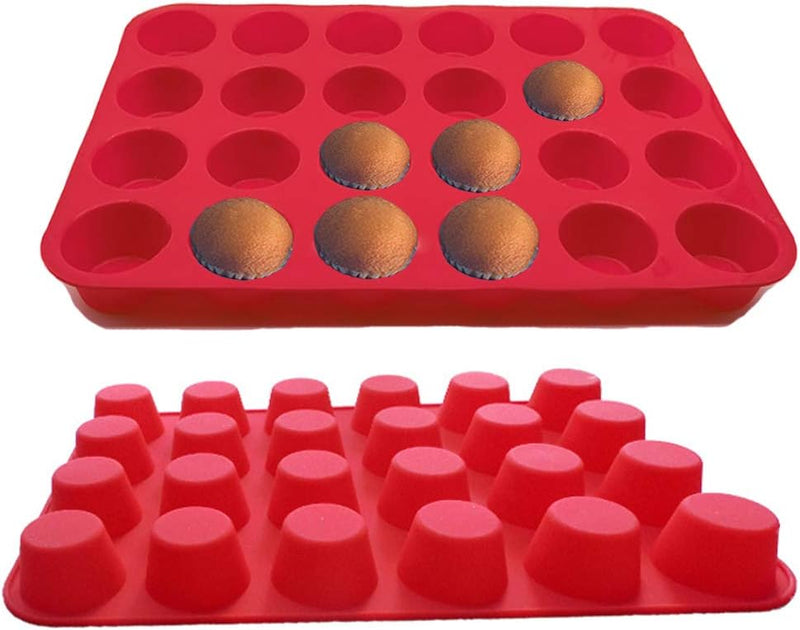 Qtopun 4 Pack Silicone Mini Muffin Pan 24 Cup Baking Mold Multi Color