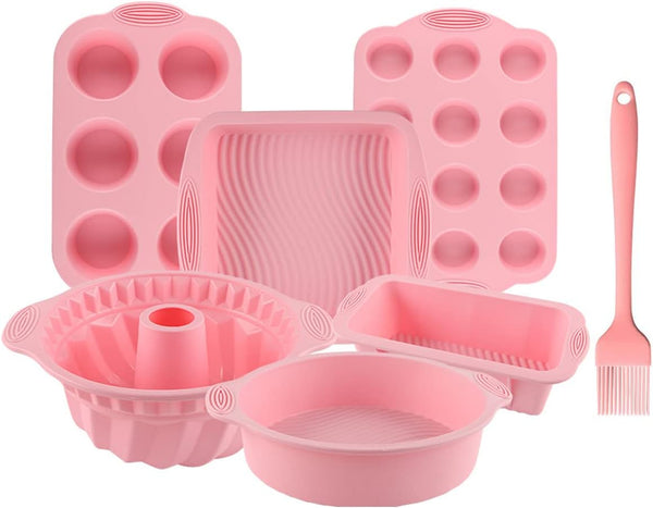 Nonstick 7-Piece Silicone Bakeware Set with Heat Resistant Tools and Brush - BPA-free and Economical