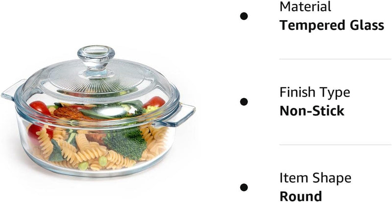 Glass Square Casserole Dish with Lid - Oven and Microwave Safe 08L