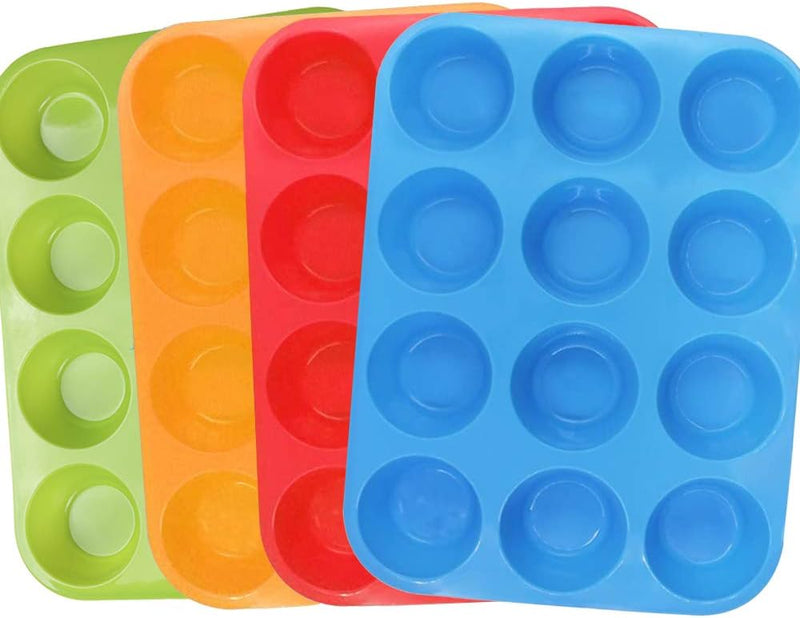 Qtopun 4 Pack Silicone Mini Muffin Pan 24 Cup Baking Mold Multi Color