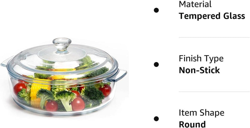 Glass Square Casserole Dish with Lid - Oven and Microwave Safe 08L