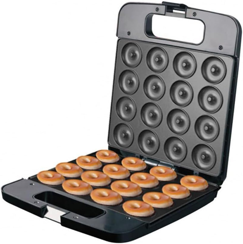 Mini Pancake and Donut Maker - Non-Stick Double-Sided Cake Machine - Makes 16 Doughnuts Black