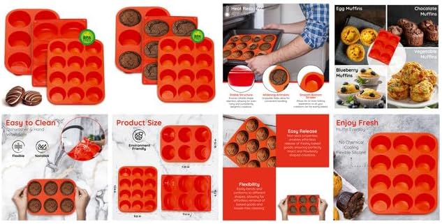 Silicone Muffin Pans - 6 Cup Jumbo Set of 2 Professional Use