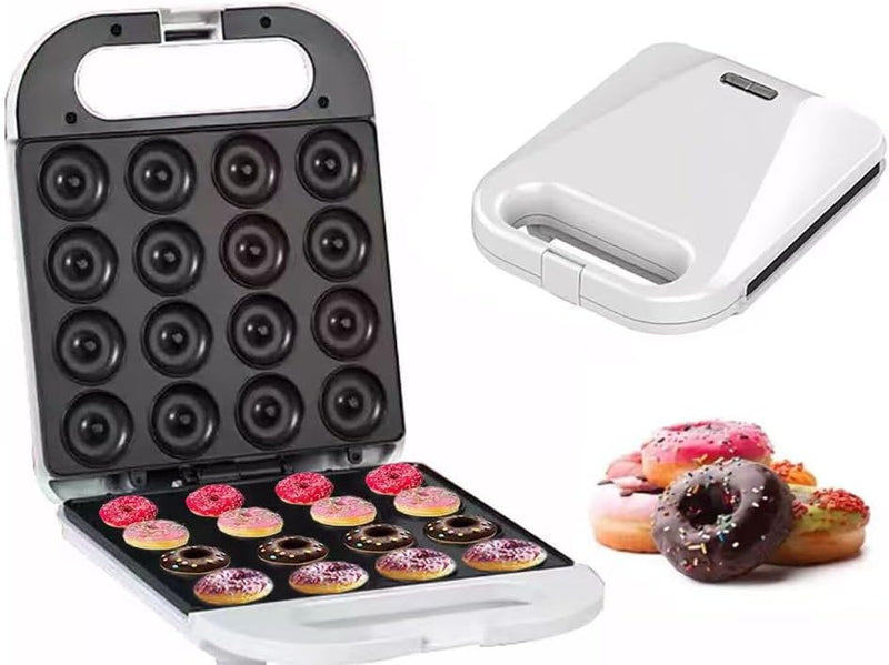 Mini Pancake and Donut Maker - Non-Stick Double-Sided Cake Machine - Makes 16 Doughnuts Black