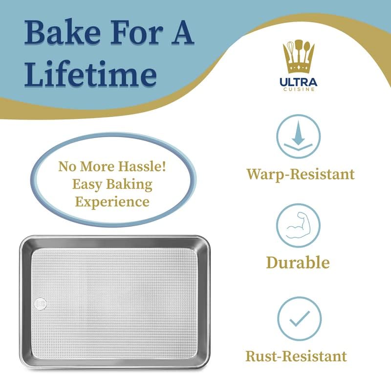 Professional Quarter Sheet Baking Pans - Set of 2 Aluminum Cookie Sheets - Rimmed 9x13-inch for Baking and Roasting