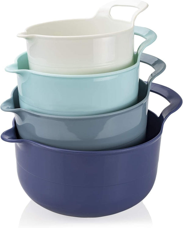 4-Piece Nesting Mixing Bowl Set - Blue Ombre - with Spouts and Handles