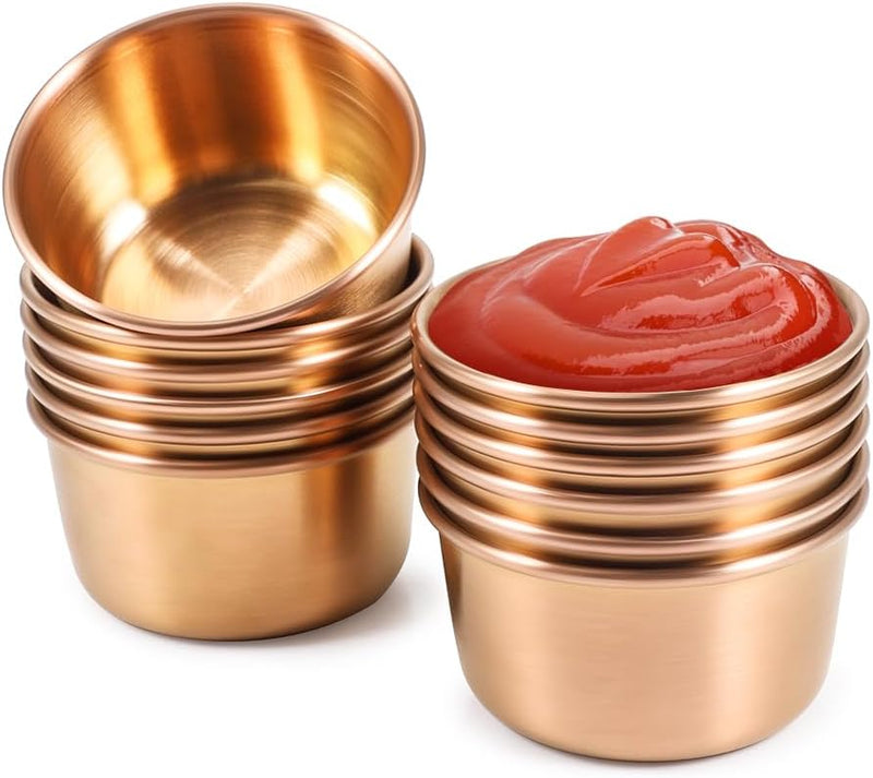 Amytalk Ramekin Sauce Dipping Bowls - 12PCS 60ml Golden Mini Cups for Home Party and Restaurant Use