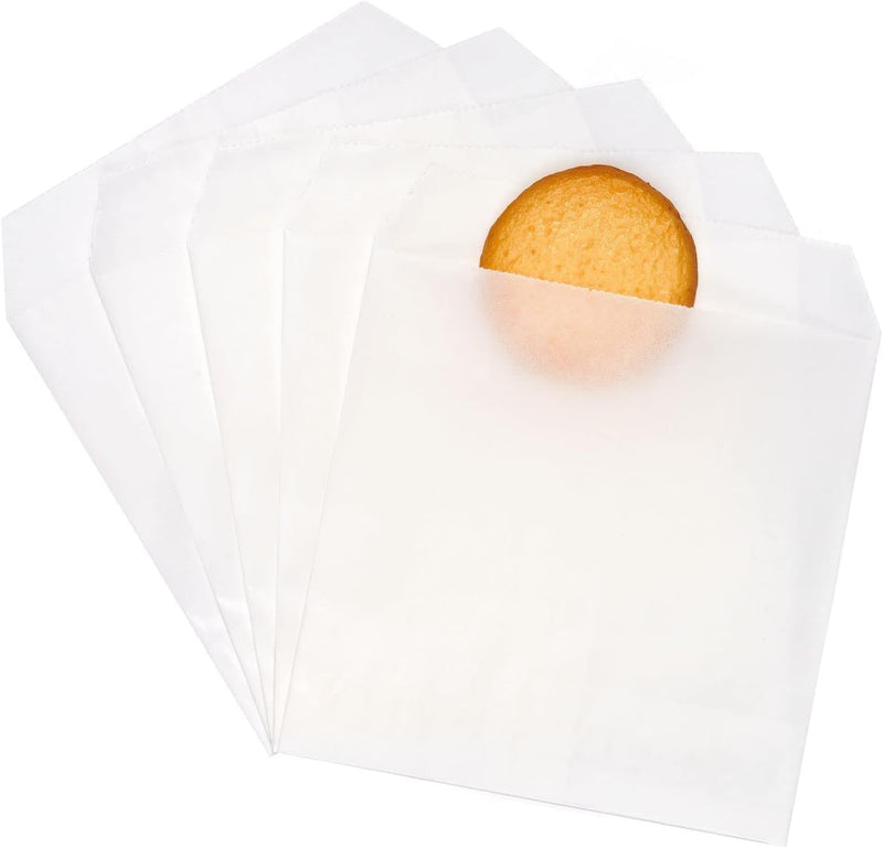 Quotidian Flat Glassine Waxed Paper Treat Bags - 100 Pack 4x6 for Bakery or Party Favors