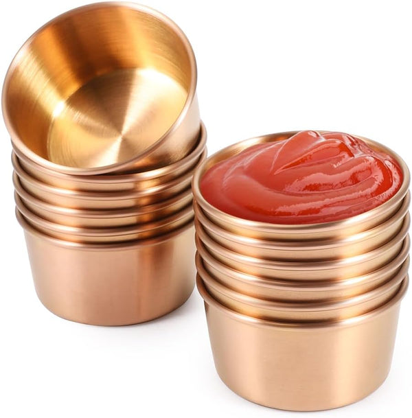 Amytalk Ramekin Sauce Dipping Bowls - 12PCS 60ml Golden Mini Cups for Home Party and Restaurant Use