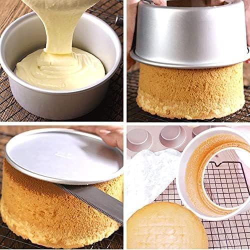 EXGOX 2 Pack 4 Non-Stick Aluminum Cake Pan with Removable Base - WeddingBirthdayChristmas Round Tin Set