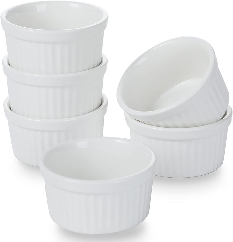 6-Piece Porcelain Ramekins Set for Baking - 3 oz White
