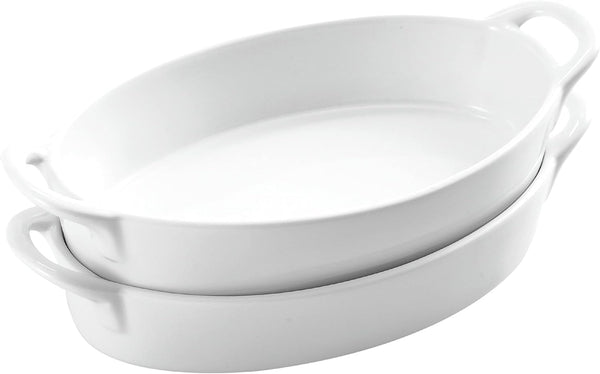 Cute Oval Ceramic Pie Pan Set - White Pack of 2 for ThanksgivingChristmas by Bruntmor
