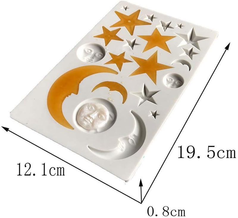 Silicone Fondant Mold for Cake Decorating - Moon Star Sun and Face Shapes