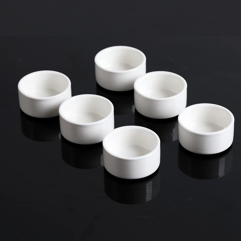 Small Porcelain Ramekins - Set of 6 Mini Souffle Dishes 1oz Capacity White