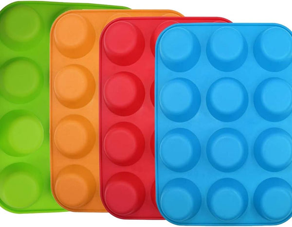 Qtopun 4 Pack Silicone Mini Muffin Pan 24 Cup Baking Mold Multi Color