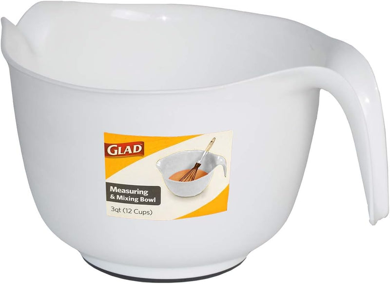 3-Quart Glad Mixing Bowl with Pour Spout and Non-Slip Base - White
