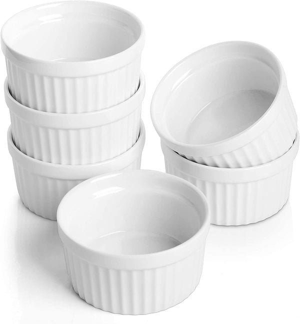 White Ceramic Ramekins Set of 6 - 4 oz Oven Safe for Souffle Creme Brulee and Dips