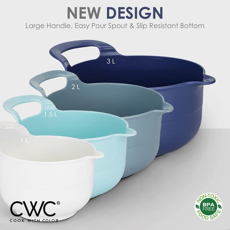 4-Piece Nesting Mixing Bowl Set - Blue Ombre - with Spouts and Handles