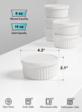 LE TAUCI 8 oz Ramekins with Silicone Storage Lids, Creme Brulee Dishes, Custard Cups for Baking, Oven Safe, Set of 6, White