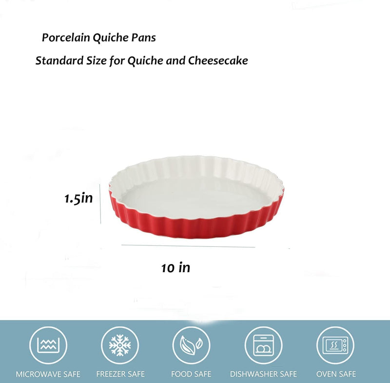 LOVECASA 10 Inch Porcelain Quiche Baking Dish - Non-Stick Tart Pan with Ruffled Edge MicrowaveDishwasherOven Safe White