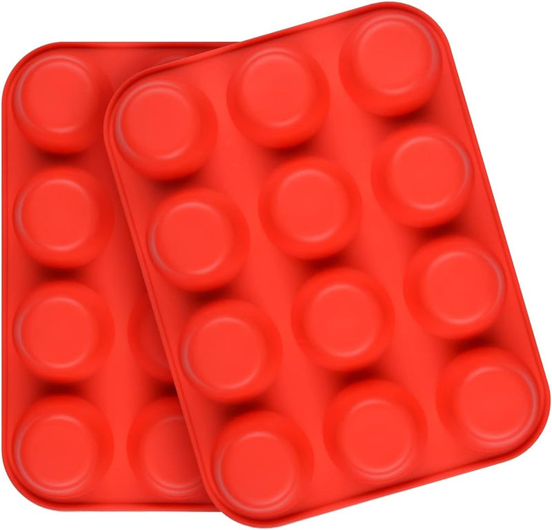 Silicone Muffin Pan - 12 Cup Nonstick Baking Tray for Muffins Cakes and Fat Bombs - Energywave 2-Pack