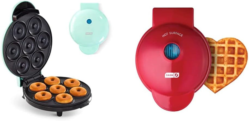 Kid-Friendly Donut  Waffle Maker Combo - Aqua  Red Heart 4 Inch