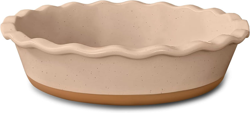 Modern Farmhouse Ceramic Pie Pan - Deep Fluted Dish for Baking - Vanilla White