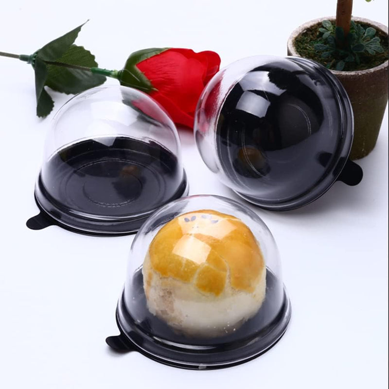 100 Pack Clear Plastic Mini Cake Box for Muffins and Cookies - Black Dome Wedding  Birthday Gift