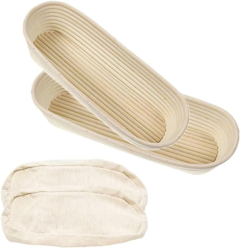 2-Pack Sourdough Banneton Bread Proofing Basket with Removable Liner for Home Baking
