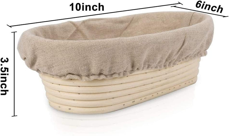 2-Piece Bread Proofing Basket Set with Sourdough Tools - Round and Oval - Banneton Danish Whisk Scoring Lame and Scrapers - Baking Gift