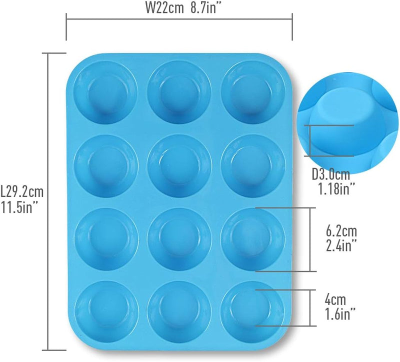 Cozihom Silicone Muffin Pan - 12 Cup Non-stick Silicone Baking Mold Set 3 Pieces